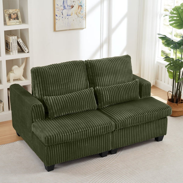 English Elm Fluffy Corduroy Convertible Loveseat Modular Lounge Chair for Bedroom or Apartment Green W3705S00013