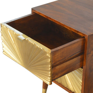 English Elm Solid Mango Wood Nightstand with Brass Pulls Two Drawers Chestnut Nordic Bedroom B182P233805