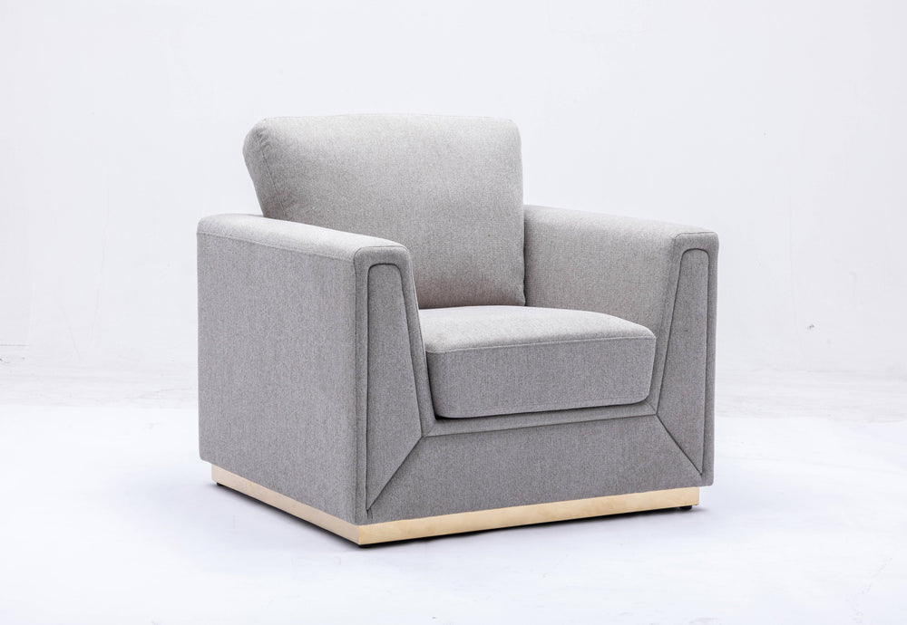 English Elm Valin Gray Linen Chair with Pocket Coil Seat, Wooden Frame & Metal Base for Modern Comfort and Style B2726P245416