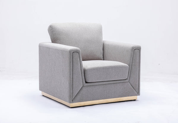 English Elm Valin Gray Linen Chair with Pocket Coil Seat, Wooden Frame & Metal Base for Modern Comfort and Style B2726P245416