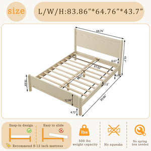 English Elm Queen Platform Bed Frame - Solid Rubberwood Construction, 10 Slats Support, No Box Spring Needed, Stylish Headboard and Under-Bed Storage Space Beige+Natural 63.39 L x 18.7 W x 4.53 H W1716S00023