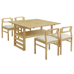 English Elm Topmax Rubberwood Extendable Dining Set with Drop Leaves and Linen Chairs for Four SP000080AAA