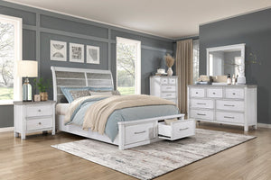 English Elm Antique Ambrose Queen Platform Bed with Footboard Storage Drawers Rustic Acacia Veneer Finish Antique Gray,Antique White 67.25 L x 43.75 W x 7.75 H B011S01450