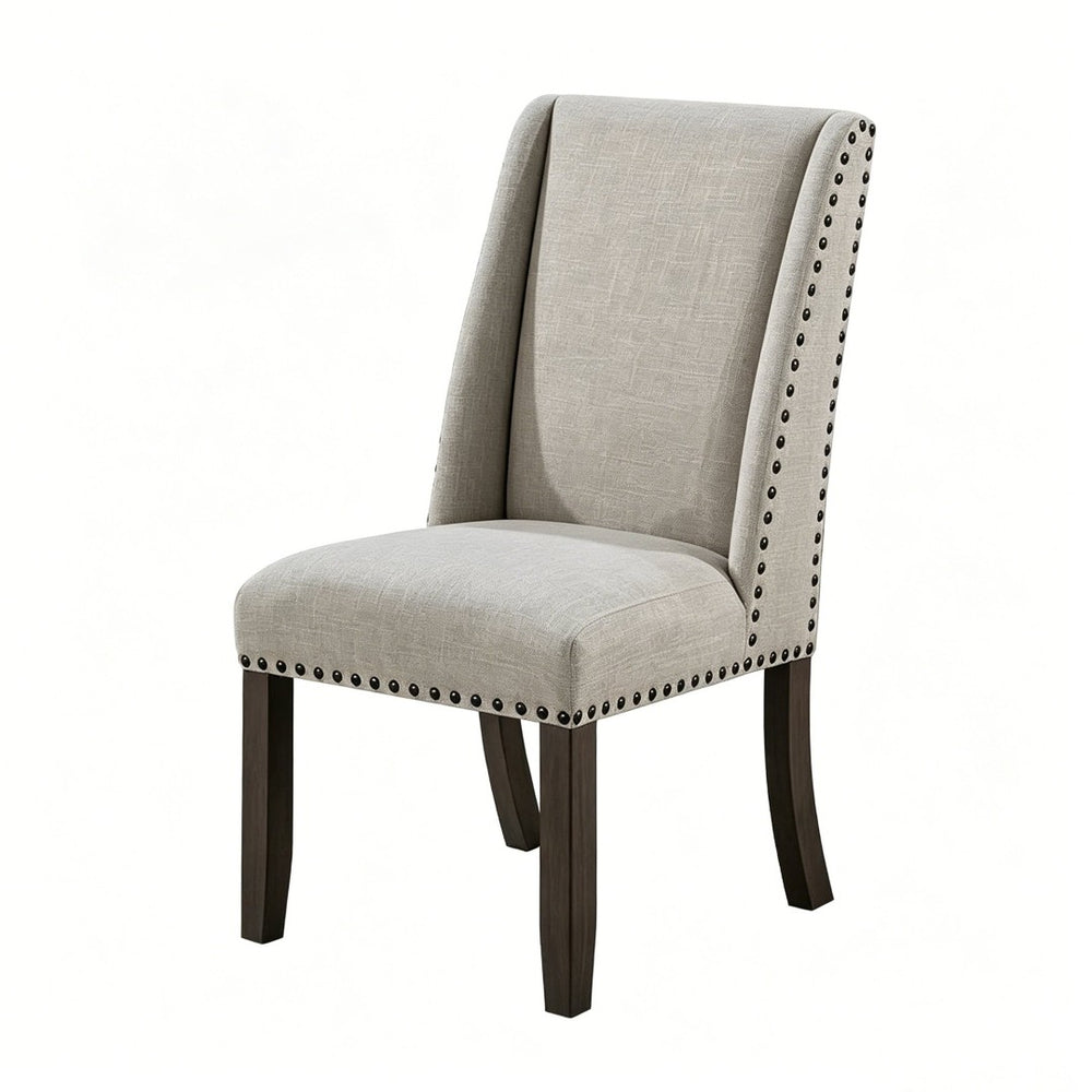 English Elm Set of 2 Wingback Dining Chairs Gray Fabric Bronze Nailhead Trim Wood Legs Formal B2770P508320