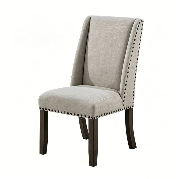 English Elm Set of 2 Wingback Dining Chairs Gray Fabric Bronze Nailhead Trim Wood Legs Formal B2770P508320