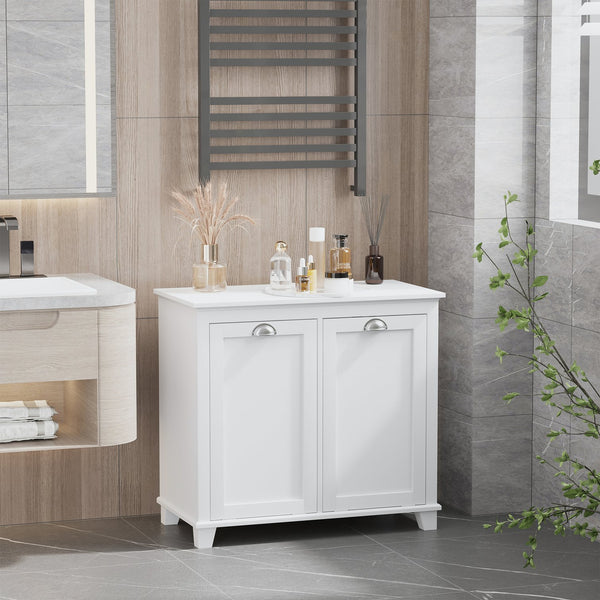 English Elm HOMCOM Tilt-Out Laundry Sorter Cabinet with Dual Hampers & Shelves, Water-Resistant MDF, 30" W W2225P173990