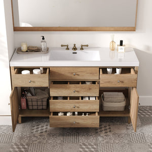 English Elm 60" Boutique Bathroom Vanity Rattan Doors Soft Close Drawers Smc Sink Pine Legs Natural Wood N817P397678N