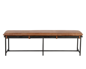 Sunpan Zancor Bench - Timeless Tan Leather Elegance with Gunmetal Steel Frame for Unique Home Style