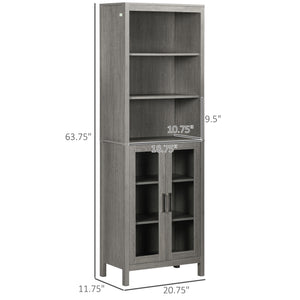 English Elm Kleankin Tall Bathroom Storage Cabinet With Glass Doors, 3 Tier Shelving, Modern Grey Wood Finish W2225P229530