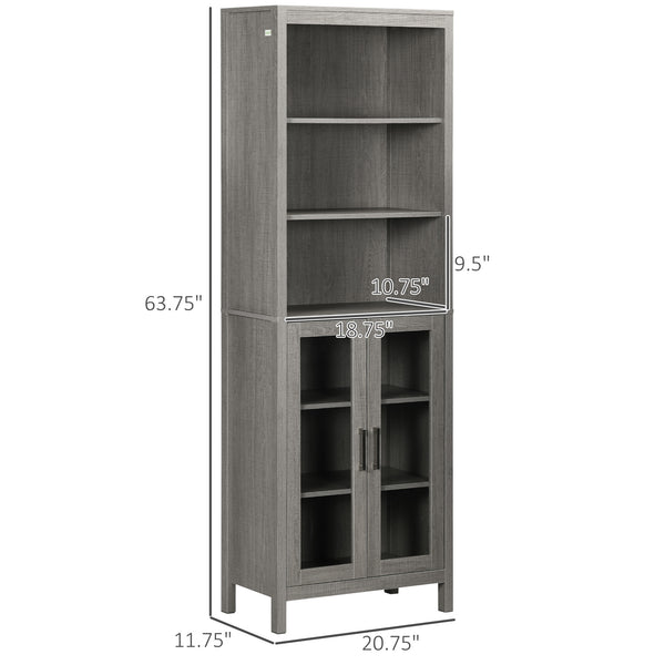 English Elm Kleankin Tall Bathroom Storage Cabinet With Glass Doors, 3 Tier Shelving, Modern Grey Wood Finish W2225P229530