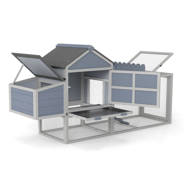 English Elm 80" Pine Backyard Chicken Coop Two Tier Hen House with Planter Nesting Box and Run W2181P356238