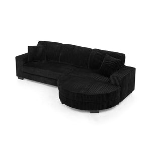 English Elm Corduroy Modular L-Shaped Convertible Sleeper Sofa With Tufted Design & Movable Footstool - Black W487S00346