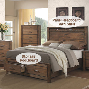 English Elm Queen Storage Bed Frame with Headboard Shelves and Four Integrated Footboard Drawers B2726P283877