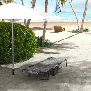 English Elm Outsunny Reclining Outdoor Chaise Lounge with Mesh Base Tufted Cushion and Side Pocket Gray W2225P174367