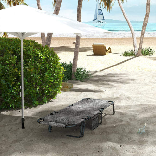 English Elm Outsunny Reclining Outdoor Chaise Lounge with Mesh Base Tufted Cushion and Side Pocket Gray W2225P174367
