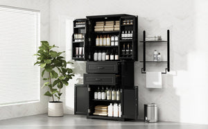 English Elm [video] Floor to Ceiling Matte Storage Cabinet with Drawers Shelves and Adjustable Interior Black N759P407762B