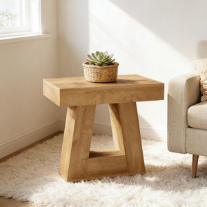 English Elm Modern Two Tier End Table Black Metal Frame Wood Grain Surface for Living Room T3971P450055