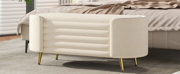 English Elm Modern Boucle Tufted Storage Ottoman Bench with Gold Legs for Bedroom or Entryway Beige N719P305628A