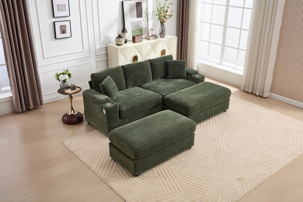English Elm combination Modular Corduroy Sectional with Usb Charging Deep Foam Seats Green W2120S00013