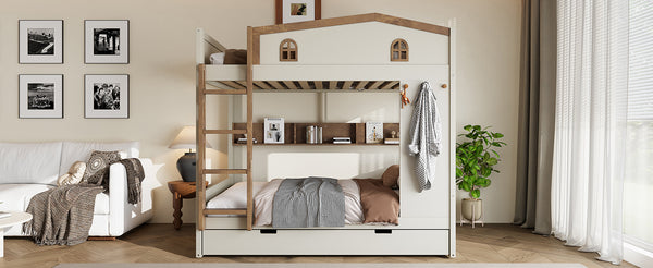 English Elm Twin Triple Metal Bunk Bed Matte Powder Coated Frame with Full Safety Guardrails W1580S00425