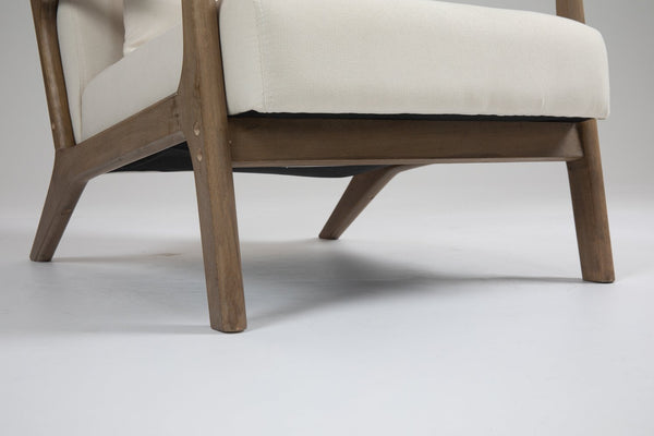 English Elm Mid Century Modern Accent Chair Natural Wood Frame Upholstered with Lumbar Cushion Support W2530P407184