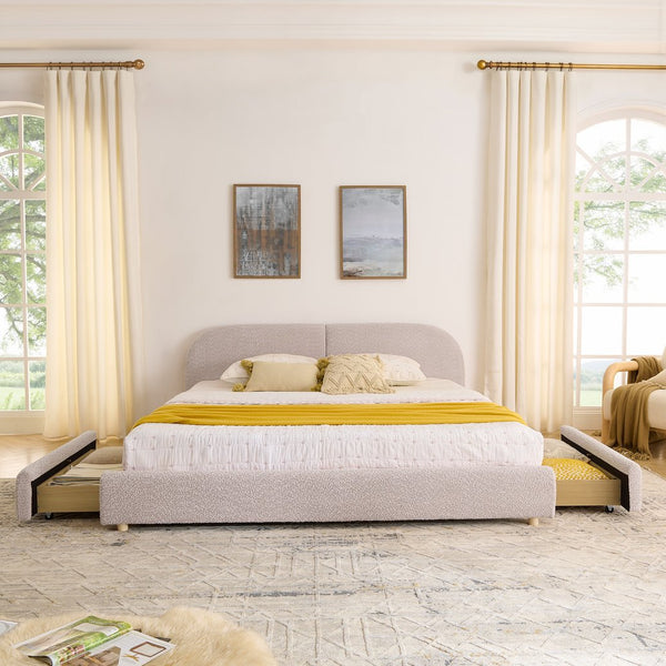 English Elm King Upholstered Storage Bed Curved Headboard Circle Yarn Fabric Modern Minimalist Frame Pink W487S00472