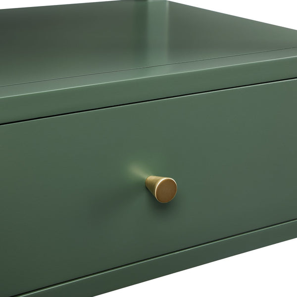 English Elm Olana Vintage Green Nightstand with Floating Top, 1 Drawer, Hidden Tray, Gold Pull & Tapered Legs B050P376962