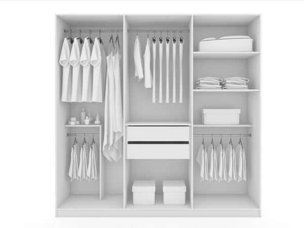 English Elm Gramercy 82" Wardrobe Organizer with Soft-Close Doors, Aluminum Rods, Shelves & Center Drawers White B365S00001