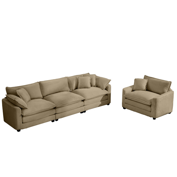 English Elm Mid-Century Modern Sectional Set - 3-Seater & Single Seater With Pillows For Cozy Living Spaces W714S00796