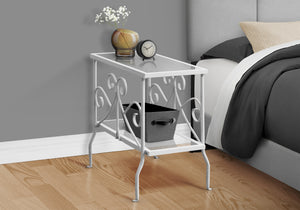 English Elm Accent Table Elegant Scroll Metal Frame with Two Tempered Glass Surfaces for Living Room Décor, Versatile End Nightstand 24x12x22 inches White 26 L x 26 W x 5 H B2710P219191