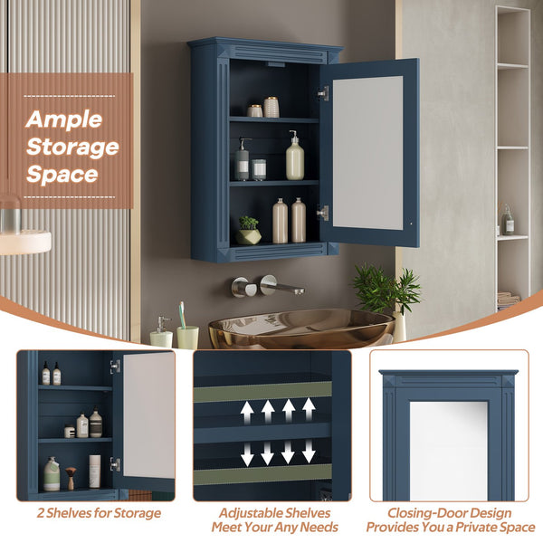 English Elm 20" Wall Mount Medicine Cabinet Mirrored Door Soft Close Adjustable Shelf Bathroom N710P317680C