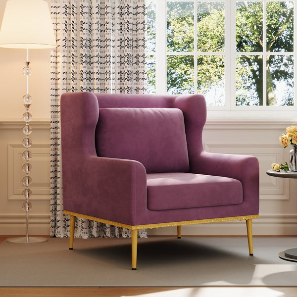 English Elm Modern Velvet Accent Chair Curved Arms Plush Cushion Upholstered Seat for Living Room Purple N763P360686I