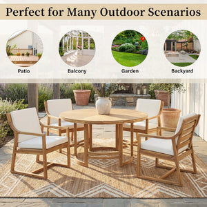 English Elm Outdoor Acacia Wood Dining Set Seats Six with Cushioned Armrest Chairs for Patio Beige,Light Teak N719Z000230L
