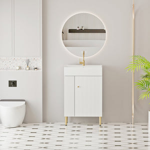 English Elm 21.6" Compact Bathroom Vanity Ceramic Sink Wave Door Open Shelf White Finish W1920S00189