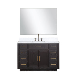 English Elm Black Oak Single Bath Vanity Set With Carrara Marble Top, Chrome Faucet & Frameless Mirror, 48" W B2731S02211