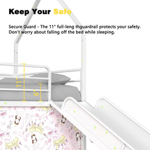 English Elm Jack Twin Loft Bed with Slide, Curtains, Guardrails & Pennant Banner — Safe, Quiet Assembly, Kids' Decor B083P361166