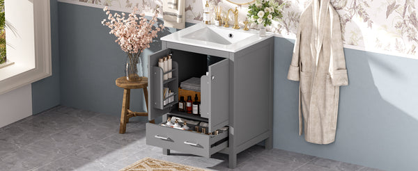 English Elm 24-inch Modern Bathroom Vanity with Ceramic Sink, Soft-Close Doors, Drawer Divider & Ample Storage Gray N729P299440E