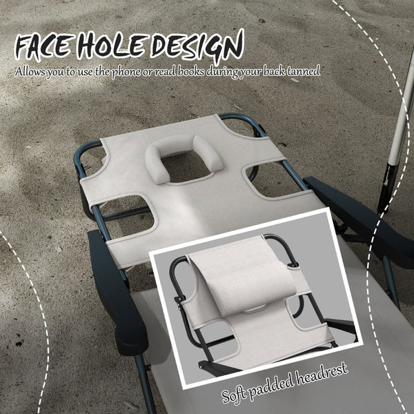 English Elm Outsunny Adjustable Tanning Chaise Lounge Chair With Face & Arm Holes, Portable Beach Comfort W2225P200863-GIGA
