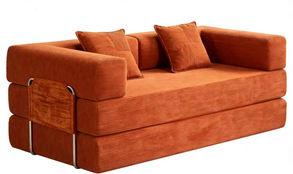English Elm Sofa Convertible Corduroy Sleeper Couch with High Density Foam and Two Accent Pillows W3955P412295