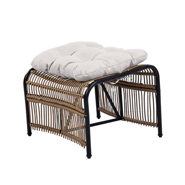 English Elm Christopher Knight Home® - 3 Piece Wicker Patio Set with Cloud-Like Cushions, Acacia Top Table, Rust-Resistant Steel Frame Beige,Black+Natural N780P209442N