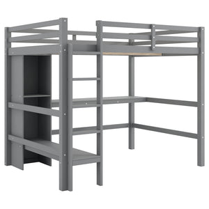 English Elm Full Size Loft Bed With Under-Bed Desk And Stylish Shelves For Space-Saving Bedroom Solutions N7090005004E