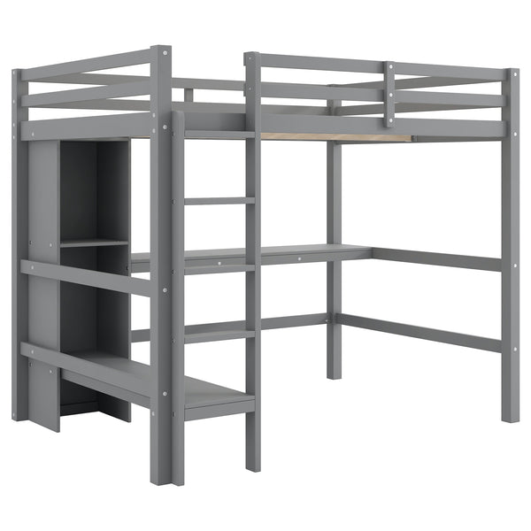 English Elm Full Size Loft Bed With Under-Bed Desk And Stylish Shelves For Space-Saving Bedroom Solutions N7090005004E
