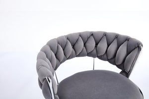 English Elm Set of 2 Velvet Bar Stools with Chrome Base Swivel Height Adjustment Plush Cushion Modern Comfort Grey W1249P247730