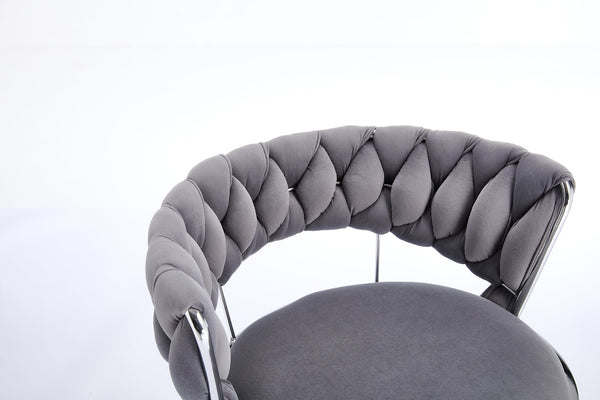 English Elm Set of 2 Velvet Bar Stools with Chrome Base Swivel Height Adjustment Plush Cushion Modern Comfort Grey W1249P247730