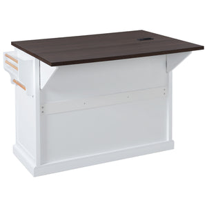 English Elm K&K 54.9" Farmhouse Kitchen Island Cart with Drop Leaf, Charging Station, Barn Doors & Glass Pane White N707P300277W