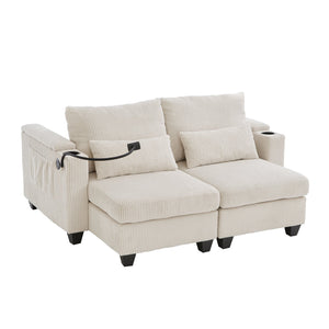 English Elm Convertible Chaise Lounge Sofa Bed With Usb Ports, Cup Holders & Storage – Modern Comfort In Beige N719S002020A