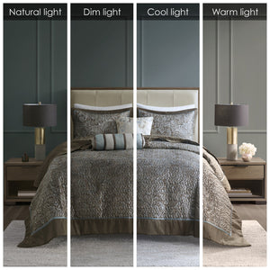 English Elm 5 Aubrey Reversible Jacquard 5-Piece Bedspread Set King with Paisley Weave, Taupe Blue Sheen Accent Blue+Brown 22.83 L x 17.72 W x 12.2 H B03597490