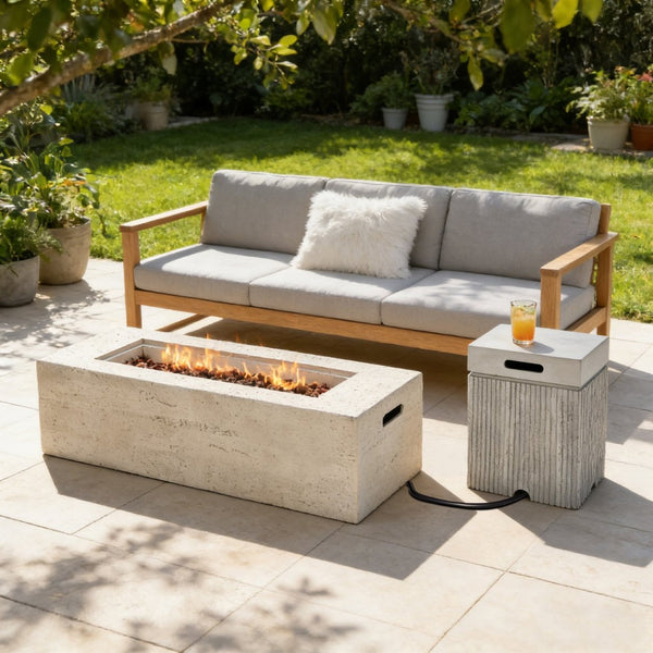 English Elm U_style Mgo Propane Fire Pit Set with Tank Cover Table for Patio and Backyard Beige,Light Grey WY000503AAD