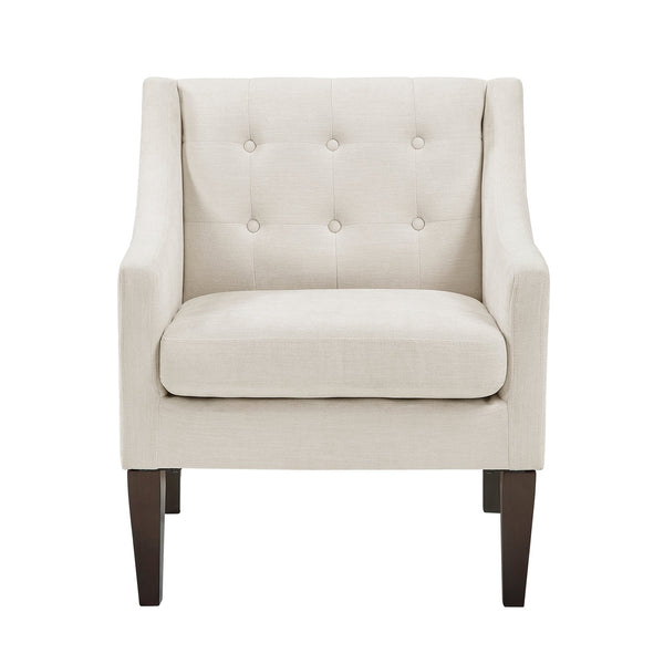 English Elm Contemporary Button-Tufted Accent Chair with Plush Fabric, Curved Arms and Solid Wood Legs for Living Beige 26.5 L x 28.5 W x 22.5 H B011P281833