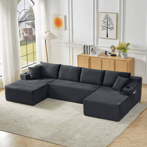 English Elm Compressible U-Shaped Modular Sofa Set - Stylish Minimalist Corduroy Cloud Couch For Flexible Living W2339S00091